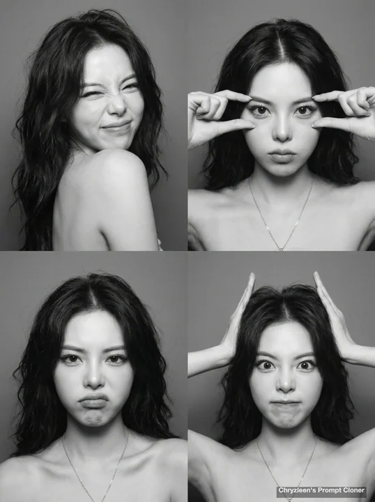 High-fidelity facial restoration black-and-white four-panel photo booth prompt