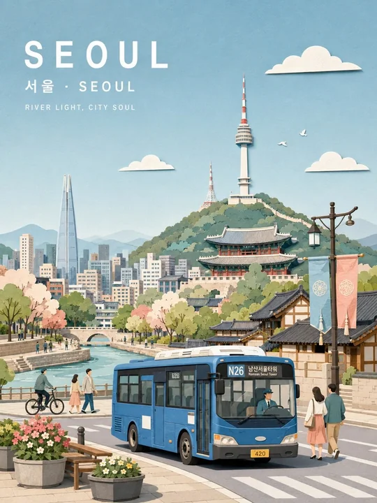 Affiche d'illustration en papier découpé d'une ville en tons doux et minimalistes