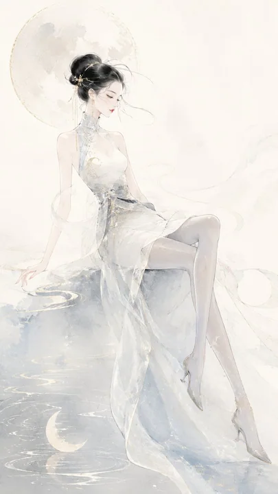 现代东方高定水墨时装插画
