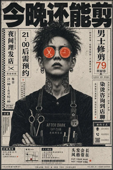复古印刷感橙皮冷萃店员海报