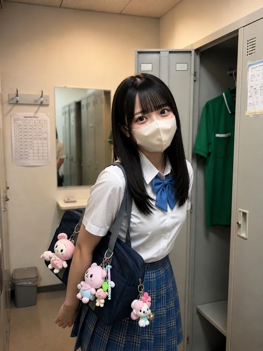 东亚女学生更衣室写实肖像