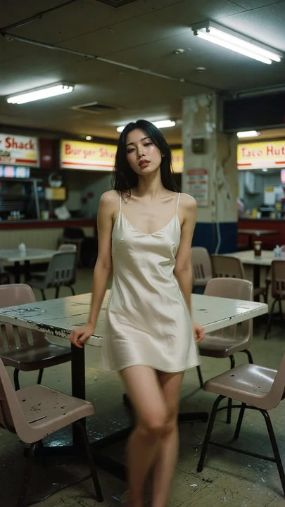 复古胶片感丝绸裙东亚女性人像
