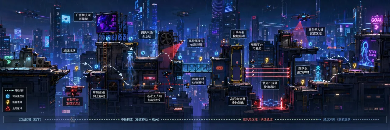超宽横版游戏关卡设定图提示词
