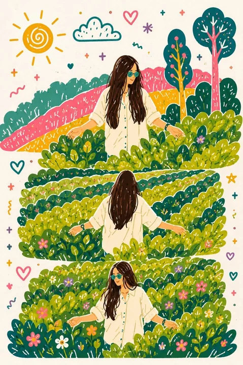治愈系手绘童话风茶园三宫格插画