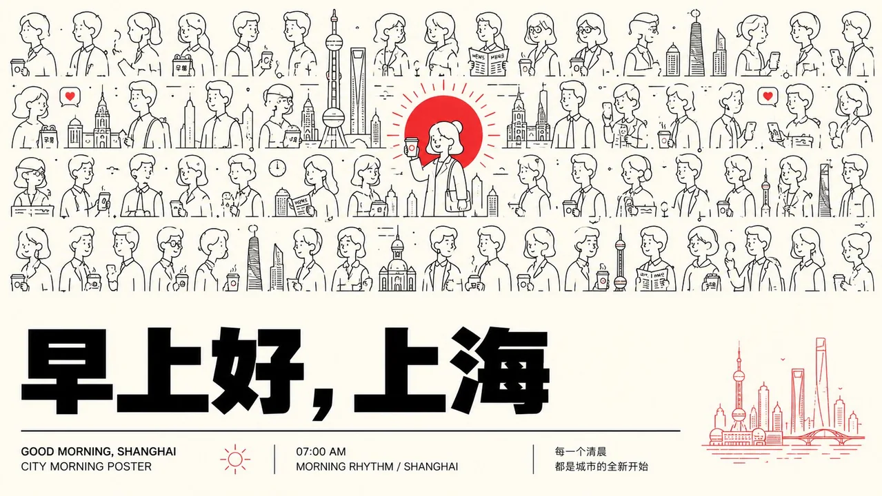 高明度线描群像平面图形海报
