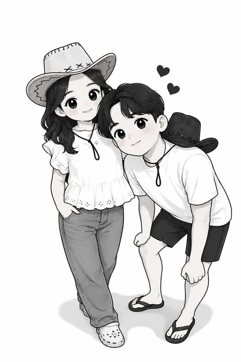 黑白可爱卡通平滑阴影线稿插画