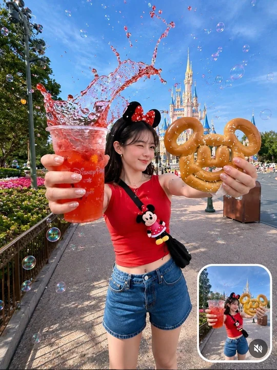 童话城堡主题公园韩国女孩旅行照