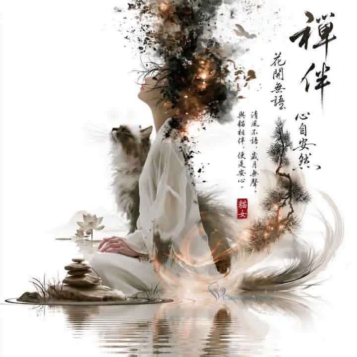 禅意水墨混合介质艺术插画