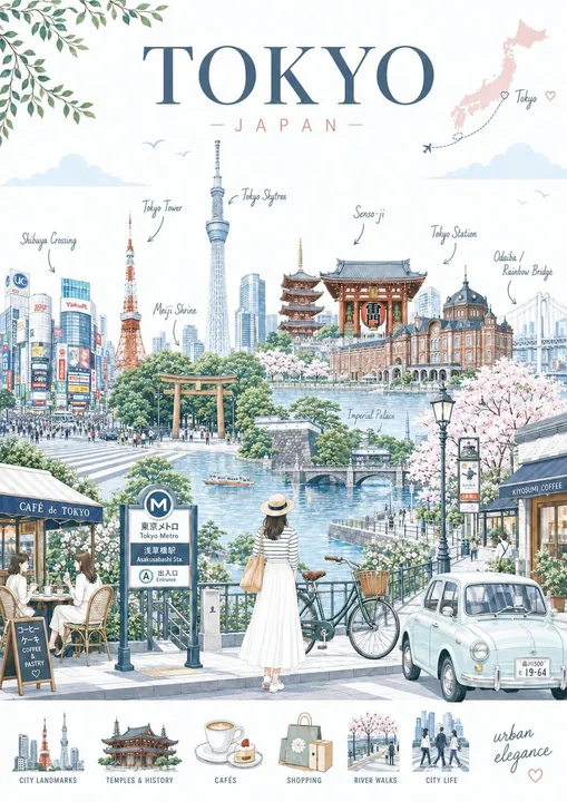 高级现代社论风格扁平矢量旅游插画