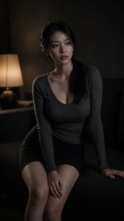电影感黑灰调低照度东方女性人像摄影