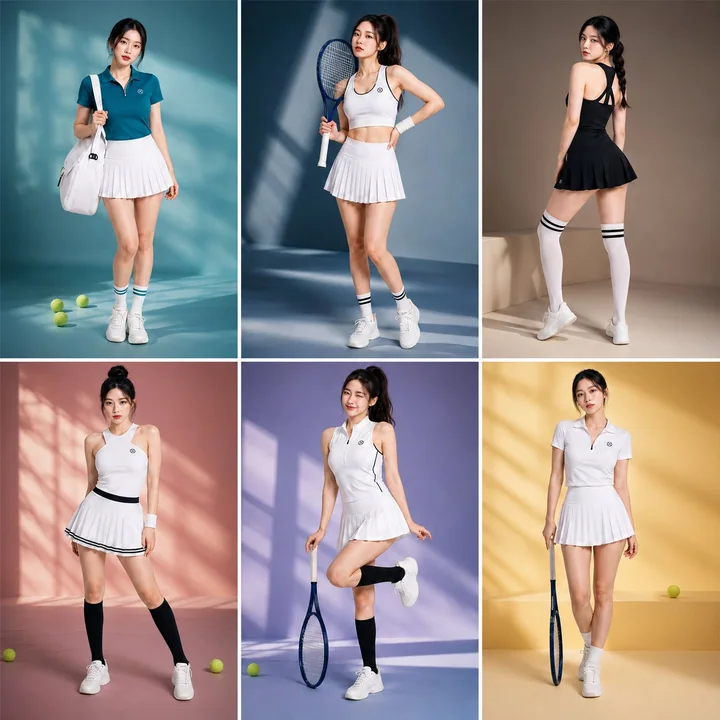 韩国美女模特奢华网球服时尚摄影六宫格