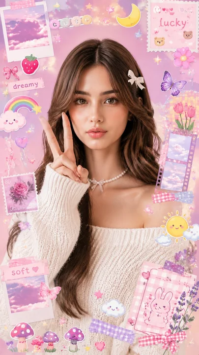 唯美可爱韩系少女Y2K拼贴风格人像