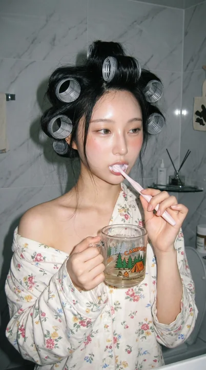 东亚女性清晨洗漱生活感CCD胶片人像