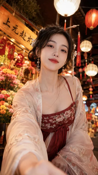 上元灯火映红颜:古风少女的温柔邂逅