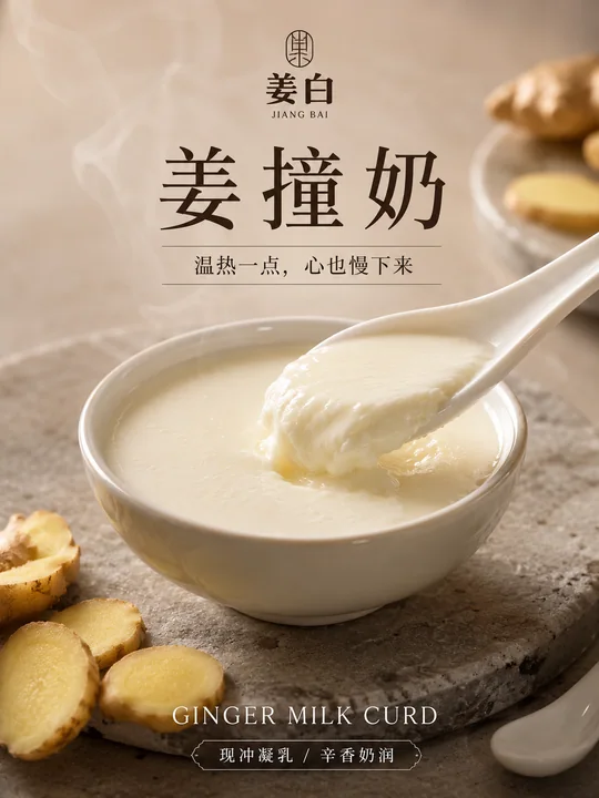 中式美学姜撞奶高端写实摄影海报