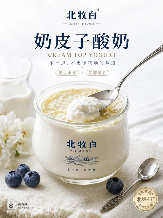 极简高端北牧白奶皮子酸奶海报