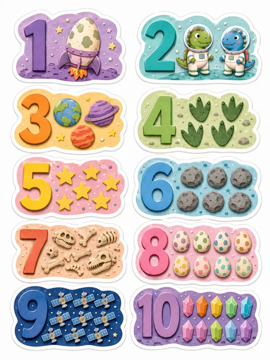 太空恐龙探险1-10数字启蒙贴纸