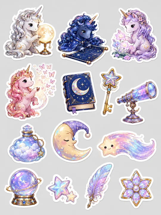 梦幻星月独角兽魔法收藏全息贴纸