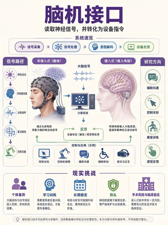脑机接口原理解析生物医学科普海报