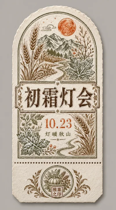 山野初霜与秋收灯火活版艺术票券