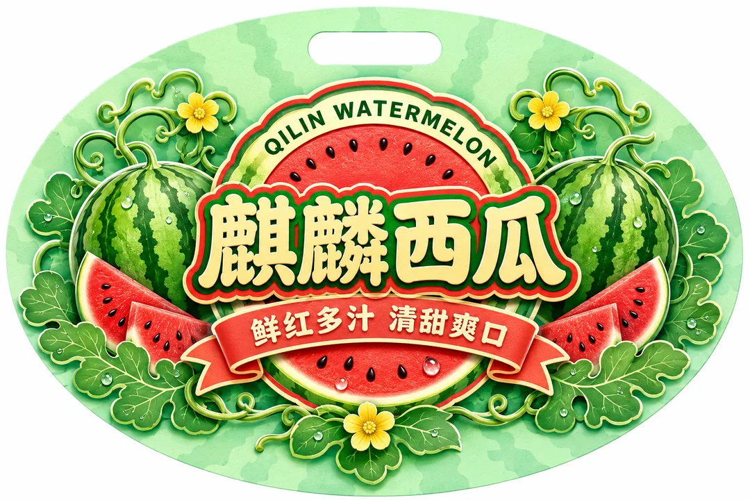 清新薄荷绿麒麟西瓜挂牌设计