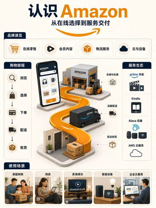 亚马逊全生态品牌服务信息图解：从购物到云端