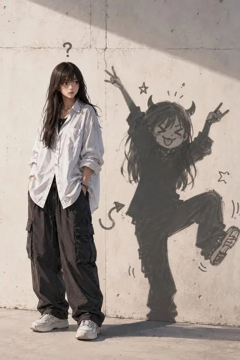 调皮涂鸦影子模仿时尚少女