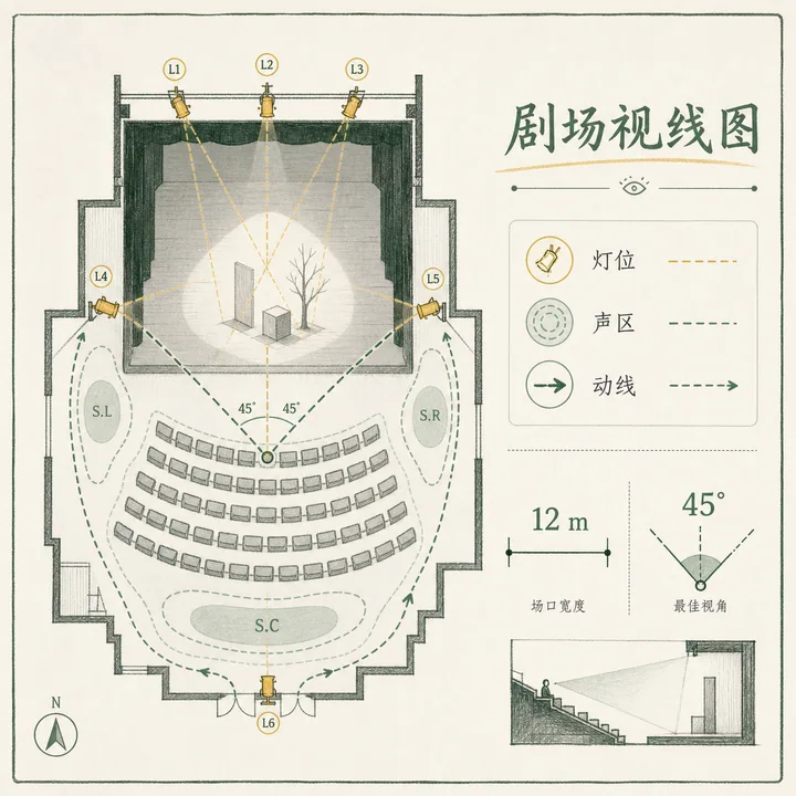 实验剧场视线分析与灯位信息图表设计