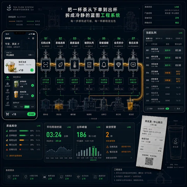 极客风茶饮数字化工程蓝图系统界面