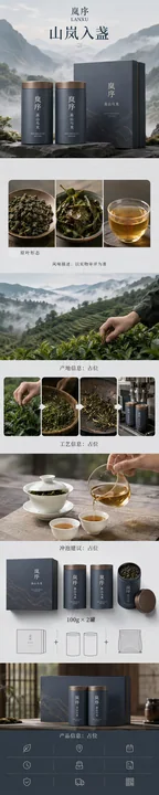 岚序高山乌龙茶禅意雅奢电商详情页设计