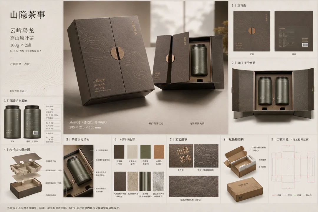 山隐茶事高端乌龙茶礼盒包装设计提案板
