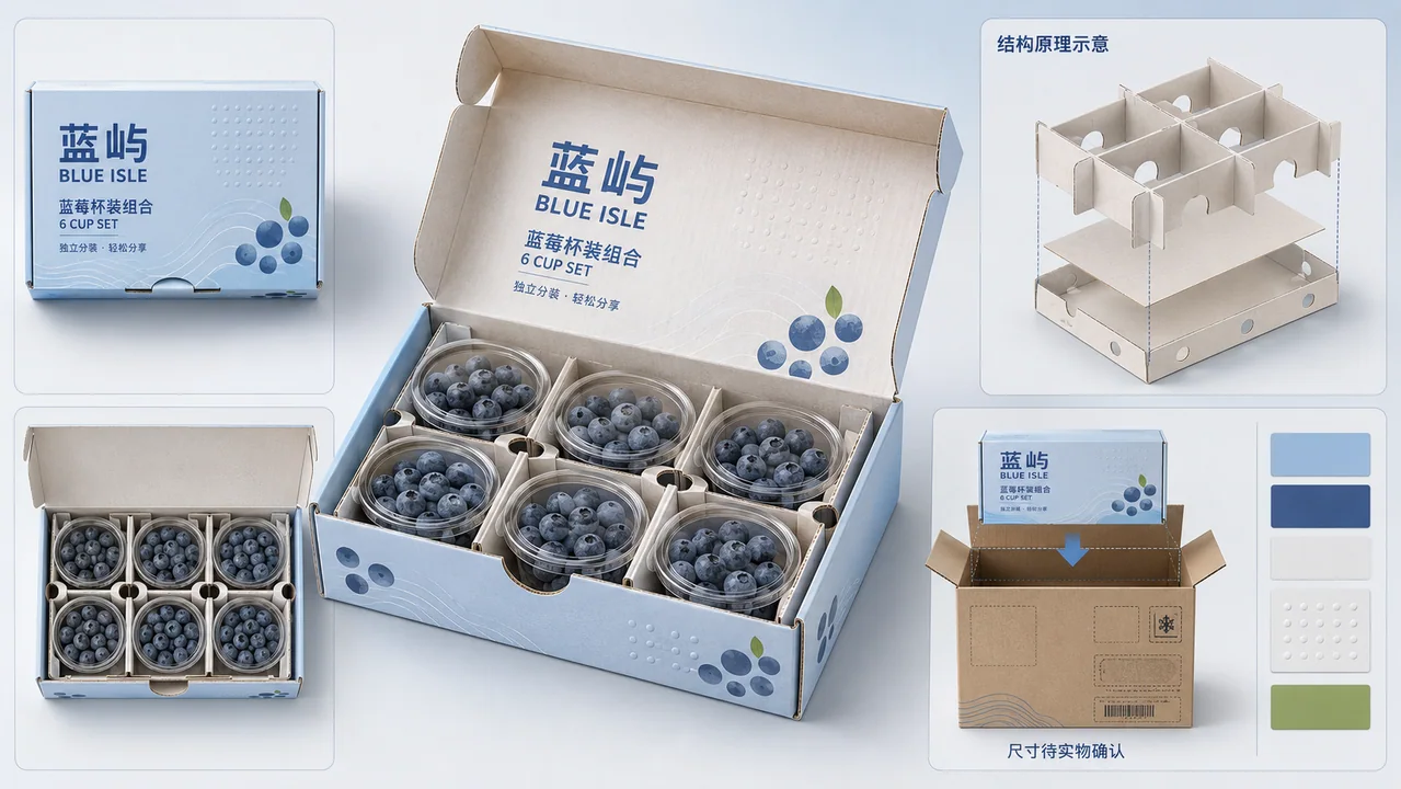 蓝屿精品蓝莓六杯装包装设计提案板