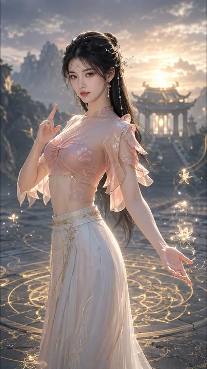 唐风幻境:淡珊瑚罗衣花灵女修姿影