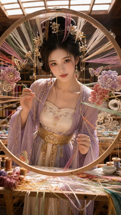 绣影弄花:古风贵女刺绣工坊肖像