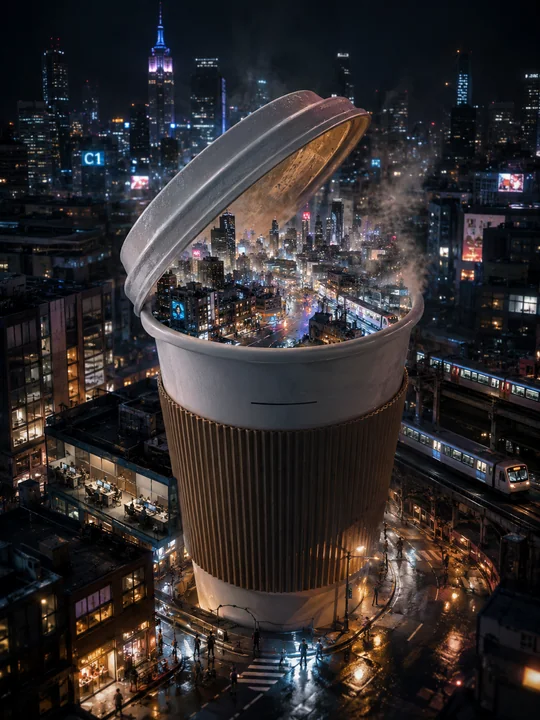 咖啡杯里的赛博之城:深夜微缩奇观