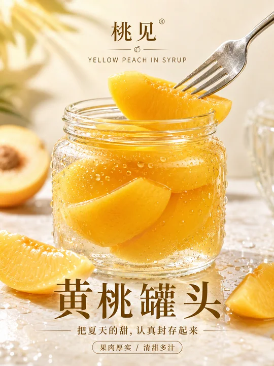 夏日沁心黄桃罐头高端商业海报