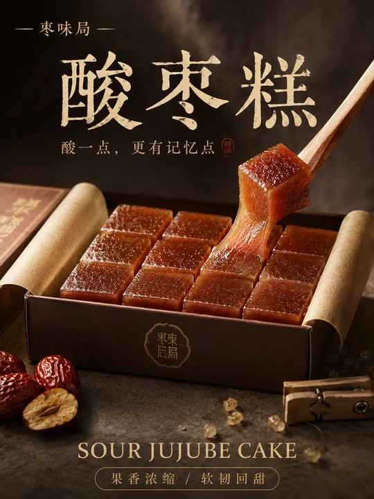 琥珀光影高级感酸枣糕传统零食海报