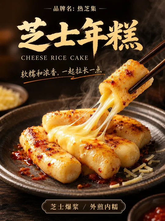 高端韩式拉丝芝士年糕美食摄影海报