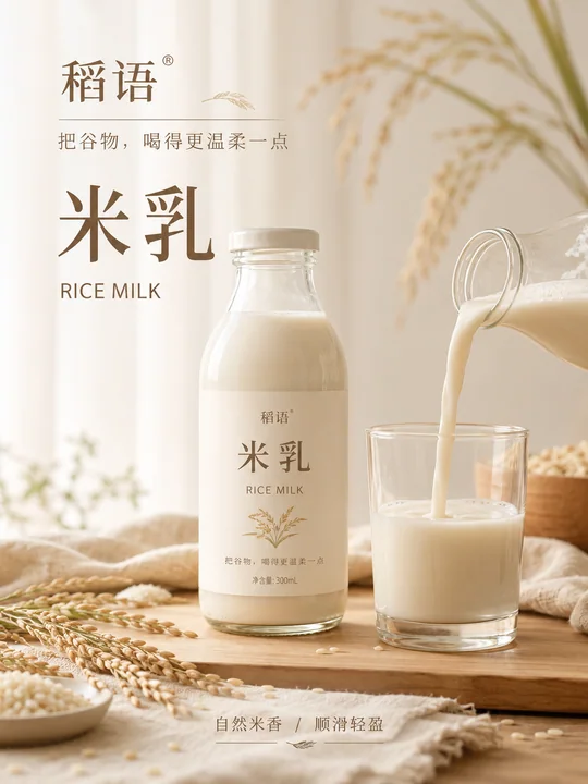 稻语米乳高端植物饮品视觉海报
