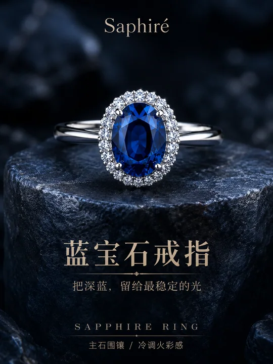深邃蓝宝石高级珠宝商业摄影海报