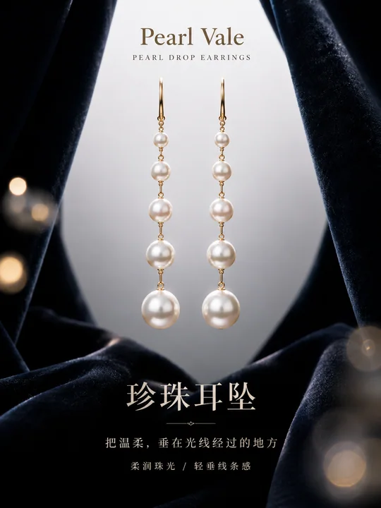 极简奢华珍珠耳坠高级感珠宝海报