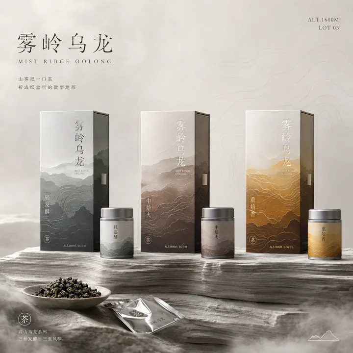 雾隐山川：高山乌龙茶抽象地形包装视觉