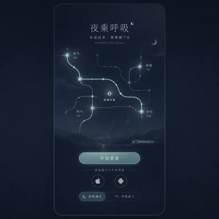 凌晨地铁呼吸：深夜助眠APP登录页设计