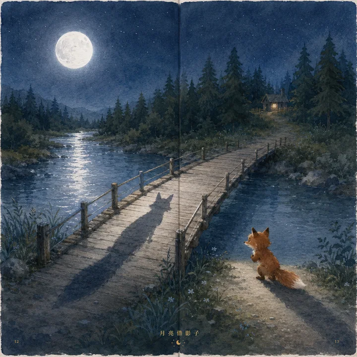 月亮借给小狐狸的影子：深夜治愈绘本跨页