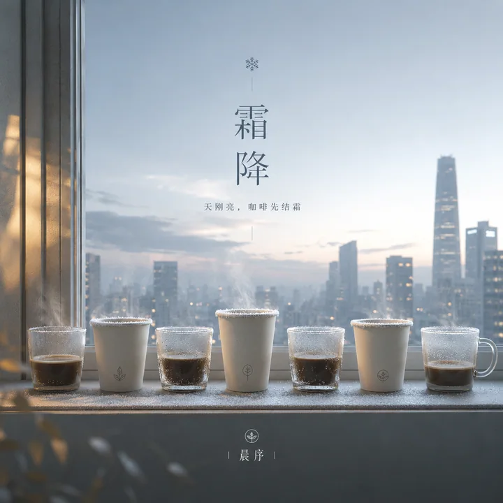 霜降清晨窗边咖啡杯薄霜静谧美学