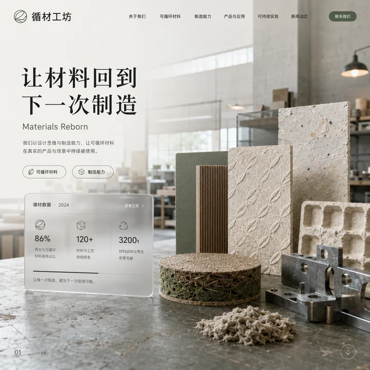 呼吸感环保材料工坊企业官网首屏视觉