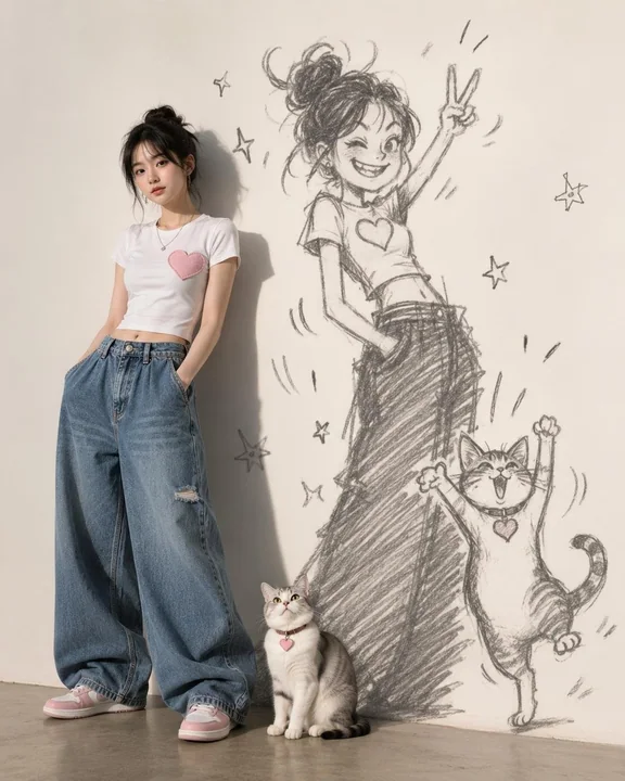 俏皮手绘影子猫与韩国MZ世代女性