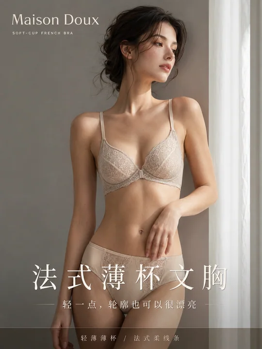 法式轻奢奶茶色薄杯文胸高级海报