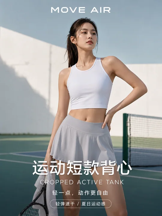 晨间网球场清新活力运动背心时尚海报