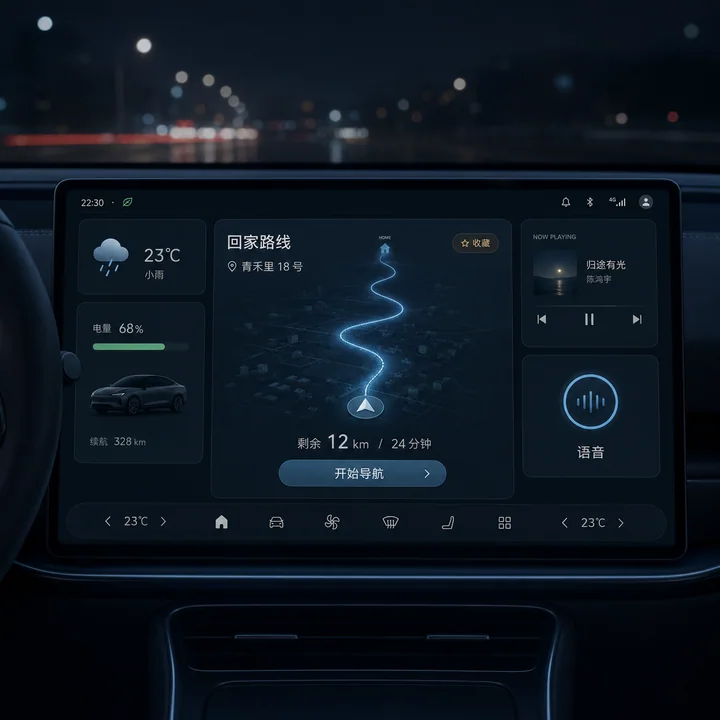 沉浸式夜间归途车载导航呼吸感UI设计